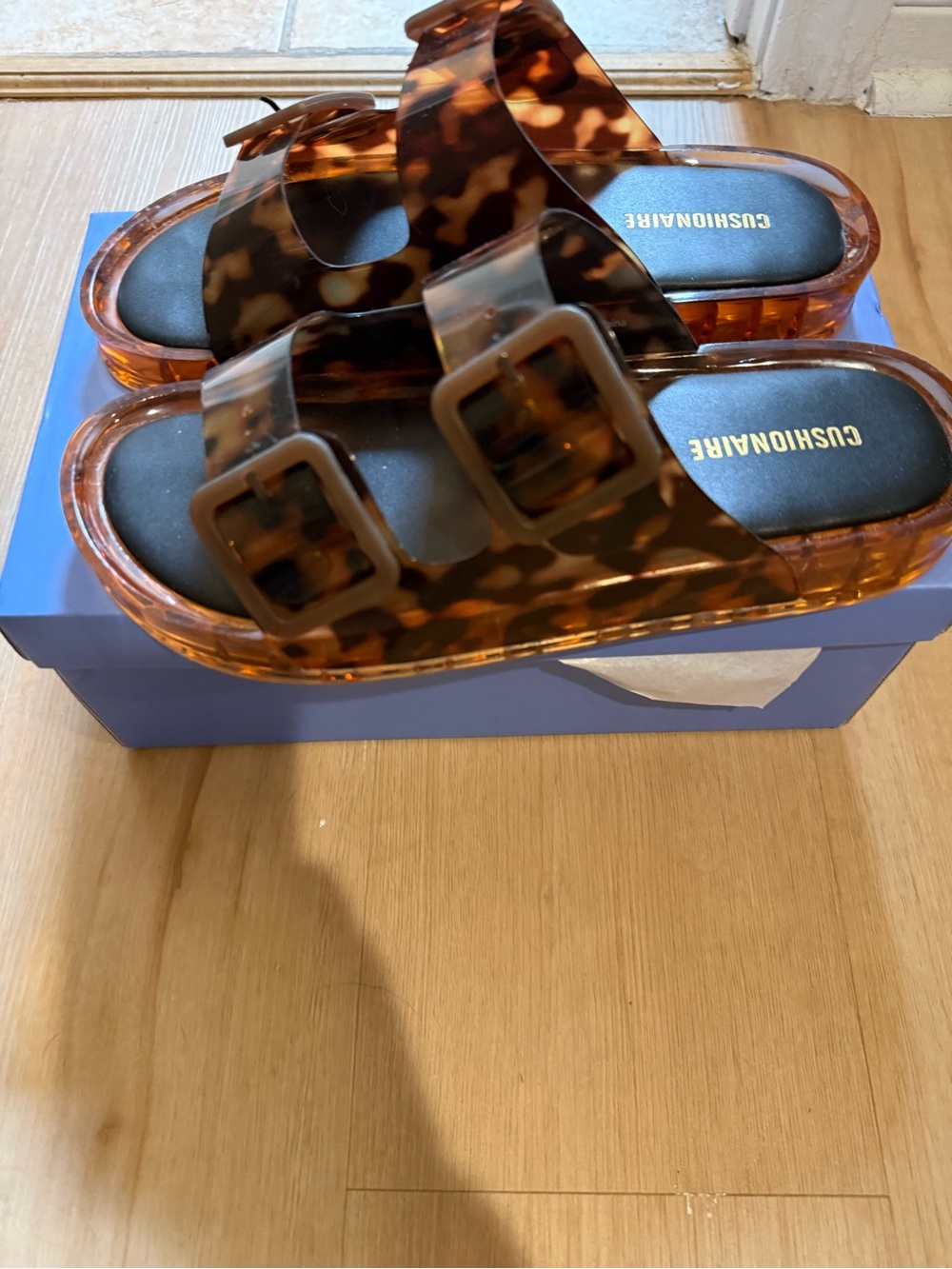 Cushionaire Women's Waterproof Double Buckle Pool Slides (Tortoiseshell) size 9
